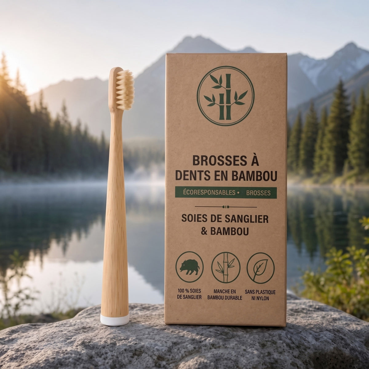 Brosse à dents CURVULA en poils de sanglier et bambou (paquet de 10)