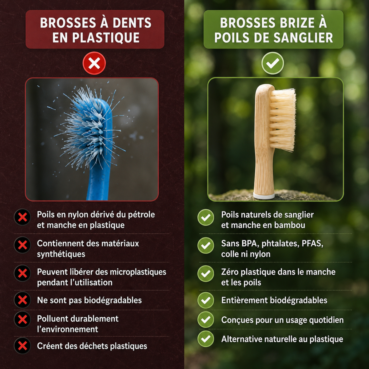 Brosse à dents CURVULA en poils de sanglier et bambou (paquet de 10)